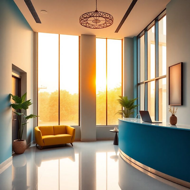Bright open-plan office reception area on Camac Street, Kolkata